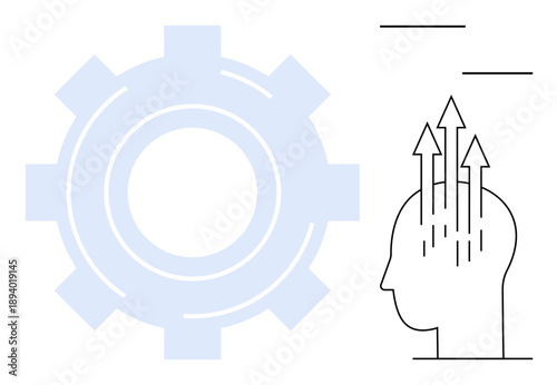 Innovation concept. Gear and arrows signify innovation, creativity, and growth in problem-solving processes. Innovation drives technological progress and cognitive breakthroughs. For business