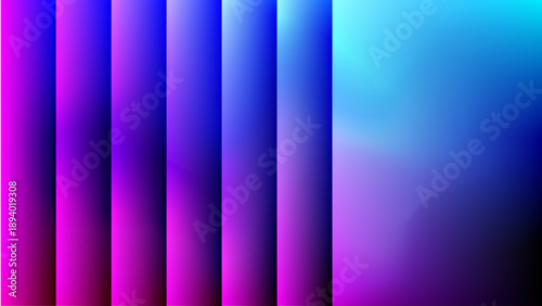 Vibrant abstract background with gradient vertical bars in shades of purple and blue, illuminated by a soft light from the right side, creating a dynamic and artistic visual effect
