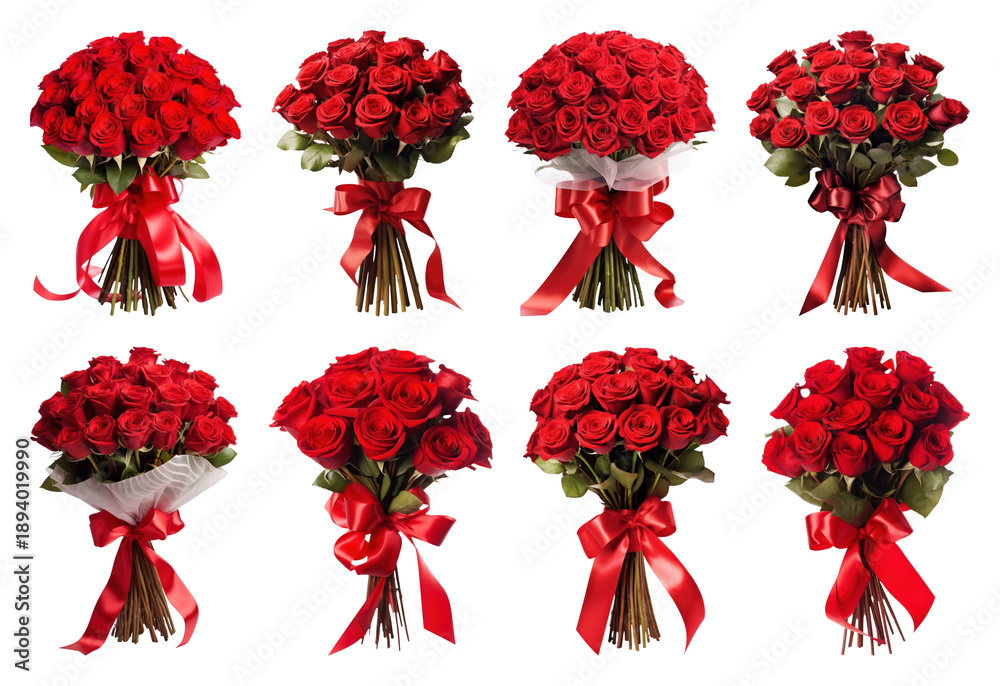 Obraz premium PNG Elegant red rose bouquets collection, element set on transparent background