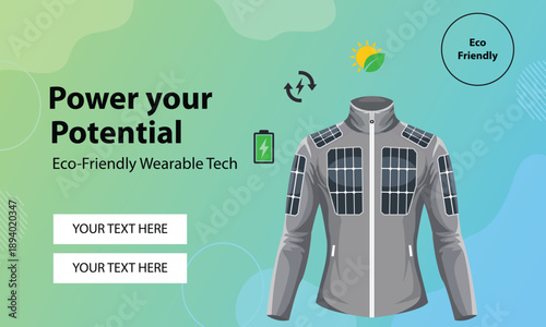 Eco friendly wearable technology banner with solar powered jacket concept