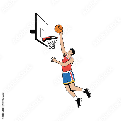 Basketball Player Performing Dynamic Layup Action Vector Illustration