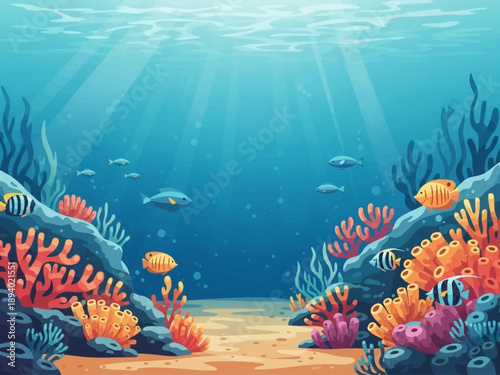 Underwater Scene with Coral and Fish.