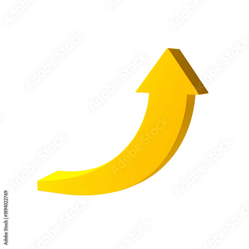A curving upward yellow arrow with a shadow against a black background