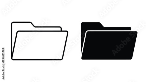 Collection of two distinct folder icons illustrating both outline and solid fill design styles for digital use
