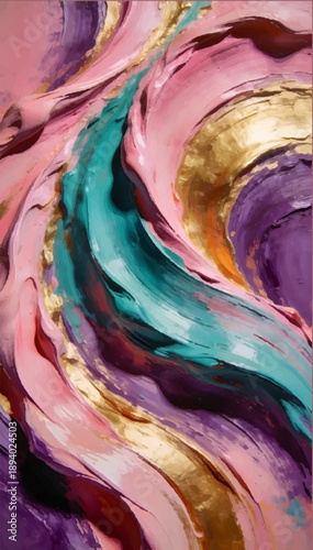 A vector illustration of an impasto abstract expressionist painting in which different colors blend into each other.