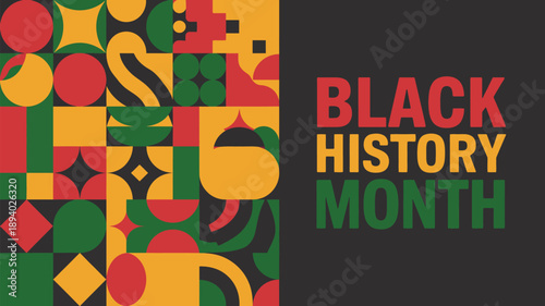 black history month colorful geometric background design with bold typography celebrating african american heritage culture and unity