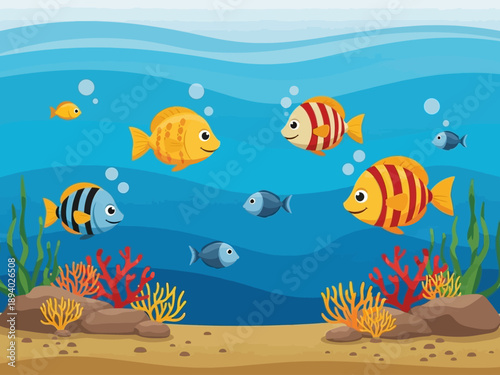 Colorful Fish Swimming Underwater with Coral.