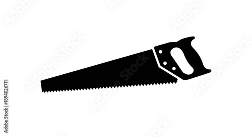 Hand saw illustration on white background, viewed from the side, showcasing sharp teeth and ergonomic handle design