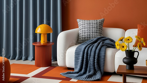 Wallpaper Mural Mid-century Modern Living Room with Orange and Blue Accents Torontodigital.ca