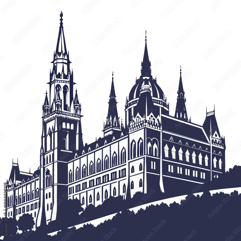 Fototapeta premium Grand gothic castle silhouette