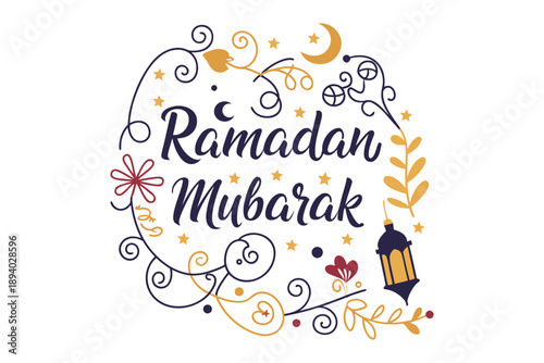 Ramadan Mubarak Typography Design Islamic Holiday Lettering Illustration