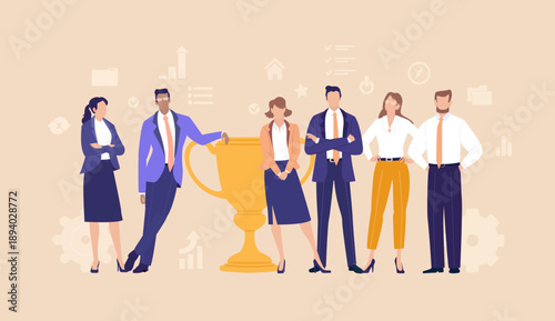 Business Growth Celebration. Business people celebrate success and achievements together, symbolizing growth, teamwork, and positive results of shared effort.