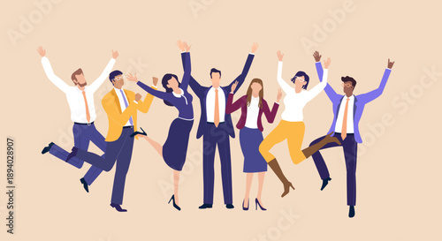 Business Growth Celebration. Business people celebrate success and achievements together, symbolizing growth, teamwork, and positive results of shared effort.