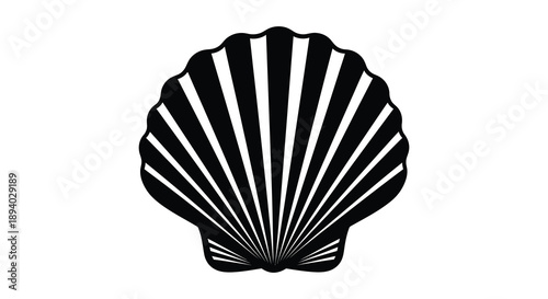 A striking black silhouette of a scallop shell displays radial lines evoking marine beauty and natural forms silhouette high quality
