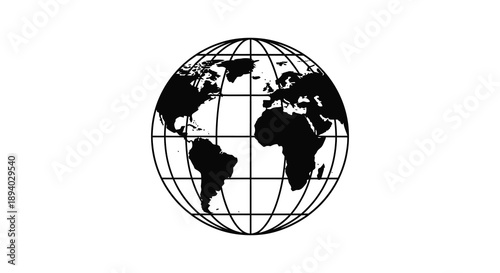 A graphic representation of the earth showcasing continents and oceans in a stark black silhouette high quality professional detailed modern
