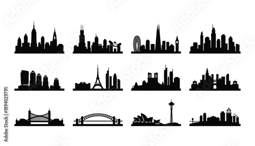 Essential Metropolitan Silhouette Collection Flat Style Travel Icons