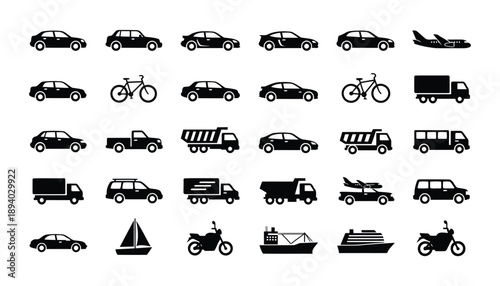 Essential Mobility Silhouette Collection Flat Style Vehicle Icons