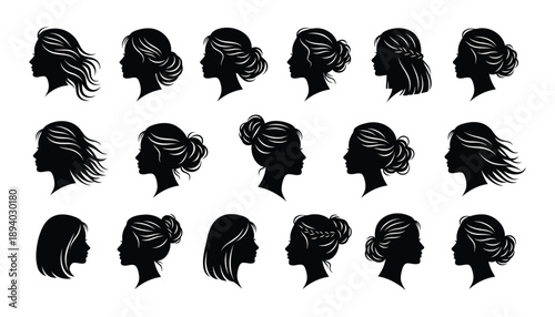 Standardized Female Head Silhouettes for Professional Hair Care Service Projects