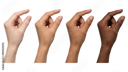 Diverse Hands Holding Something Small - Concept on White Background