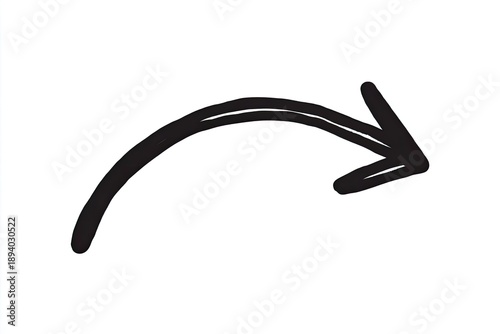 Black, curved arrow pointing right, hand-drawn style, on a white background