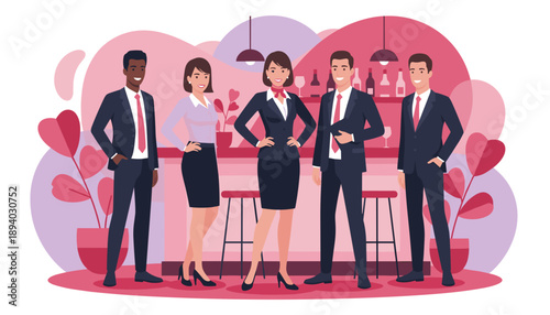 Wallpaper Mural Professional diverse business team networking at a stylish barlounge for afterwork socializing Vector art Torontodigital.ca