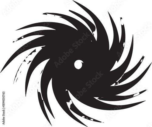 Black swirling abstract design on white background illustration art
