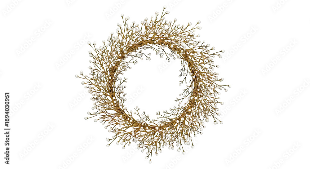 Fototapeta premium Wreath with White Berry-like Buds and Golden Branches
