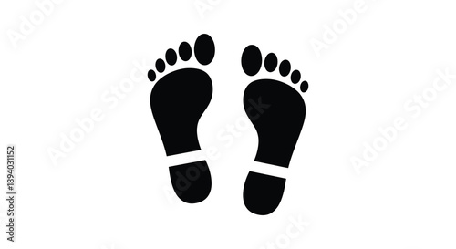 A stark depiction of two human footprints presented in black against a white background creating a distinct silhouette high quality