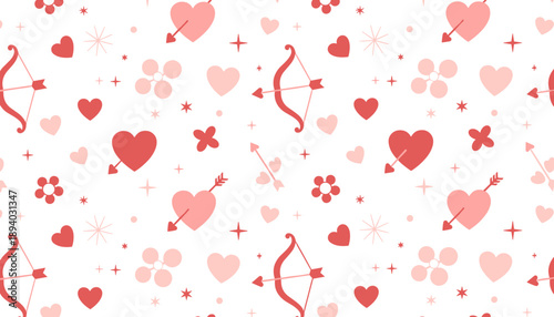 Wallpaper Mural Valentines Day seamless pattern with hearts Cupid bows and arrows in pink and red tones Torontodigital.ca