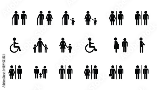 Set of public restroom and universal accessibility icons