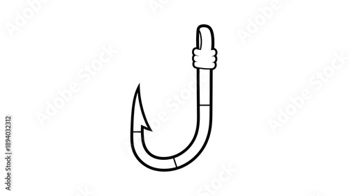 Fishing Hook Vector Illustration with Rope Detail, Simple Outline Graphic for Fishing Gear and Outdoor Adventure Concepts