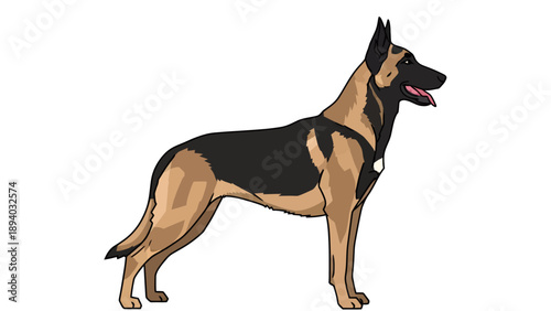 German Shepherd Dog Vector Illustration Standing Profile, Loyal Canine Companion, Domestic Animal Art, Pet Lover Graphic, Clean Design