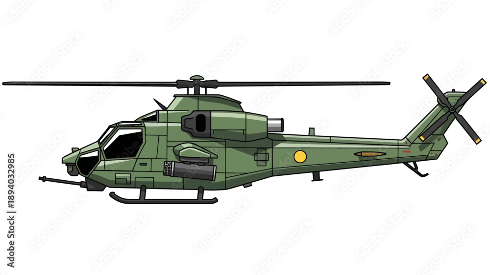 Fototapeta premium Green Attack Helicopter Vector Illustration Military Aircraft Graphic Design for Defense and Security Concepts