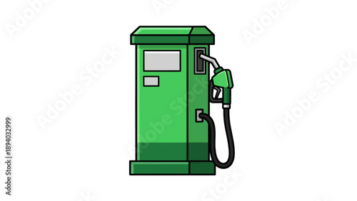 Green Gas Pump Vector Illustration, Isolated Fueling Station Icon, Transportation and Energy Concept Graphic