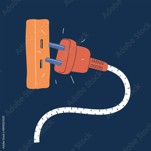 Cartoon vector illustration of plug being inserted into electrical socket, power connection and electricity concept