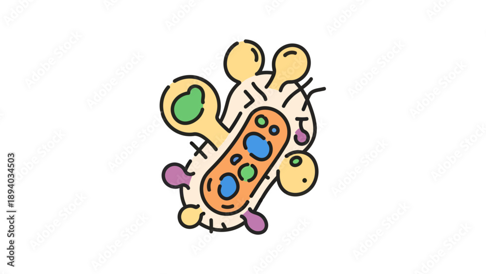 Obraz premium Microorganism Vector Illustration, Stylized Microbe Graphic, Scientific Research and Biology Concept, Flat Design