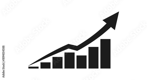 A simple black graphic displays a rising arrow and bar chart visually representing growth and success silhouette high quality professional