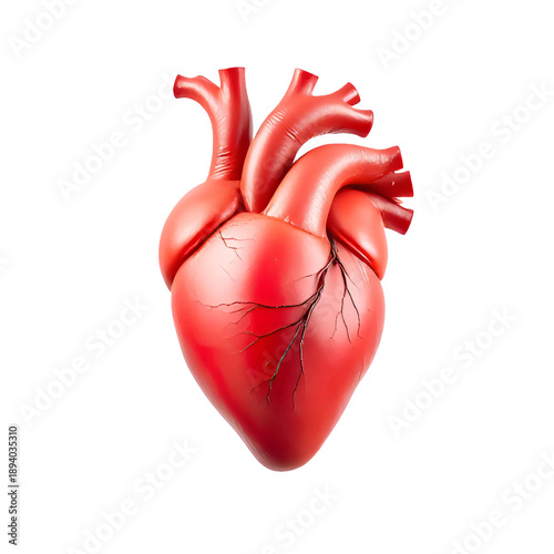 Realistic 3D anatomical model of the human heart for medical and wellness concepts. Biology and cardiology clipart isolated on transparent background for science education and hospital design.