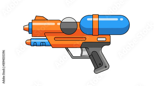 Orange and Blue Water Gun Vector Illustration, Toy Weapon Graphic, Summer Fun Playtime Concept