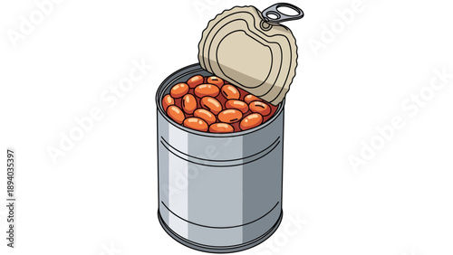 Open Tin Can of Baked Beans, Realistic Vector Illustration, Food Product Packaging Template, Kitchen and Dining Concept