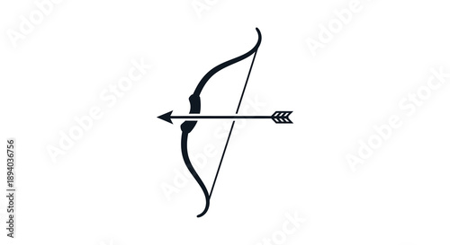 A striking black illustration depicts a classic bow and arrow combination showcasing a minimalist aesthetic silhouette high quality professional detailed