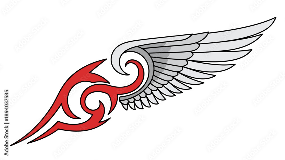 Obraz premium Tribal Wing Tattoo Design Vector Illustration - Red and White Abstract Tribal Wing Graphic for Apparel and Branding