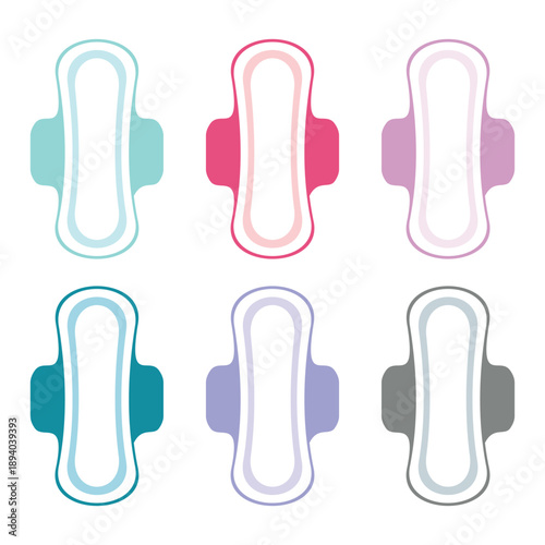 Hygienic pad icons vector silhouette design. A graphic illustration of sanitary pads in different colors and designs.