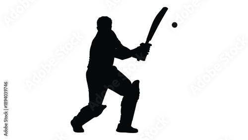 Silhouette of a cricket batsman in mid swing preparing to hit the ball