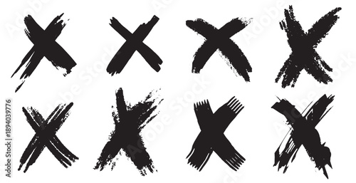 Grunge cross sign or X shape letter as abstract symbol .Check or wrong vote mark. Brush made hand drawn elements