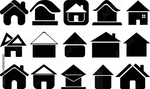 Collection of modern house icons in various designs and styles