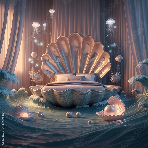 Enchanting Seashell Bed - A Dreamy Underwater Fantasy.