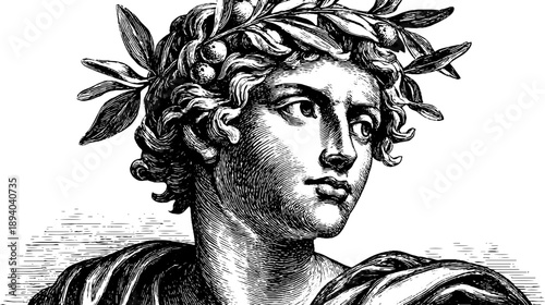 Classical botanical-inspired portrait of a middle-aged woman in vintage style engraving