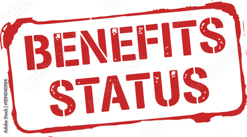 Red rubber stamp with benefits status text