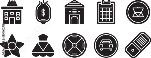 Black Business Finance Icons Set.